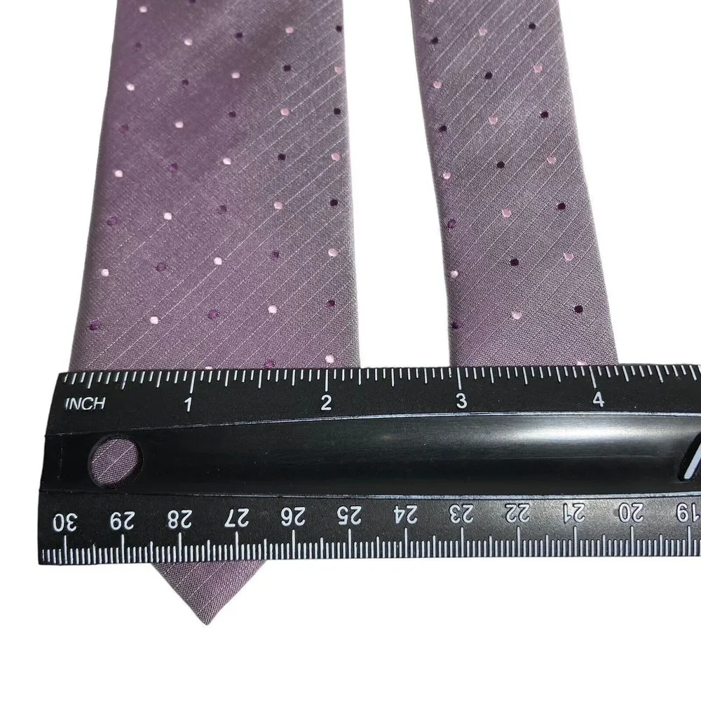 IMANI UOMO Necktie Iridescent Purple Lilac Pink Dots Pattern Skinny Silk Tie